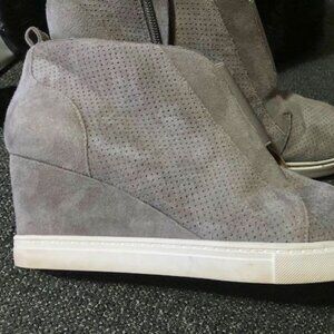 Linea Paolo Womens Suede Side Zip Felicia Wedge Heel Sneakers,‎ Gray (Size 8.5)